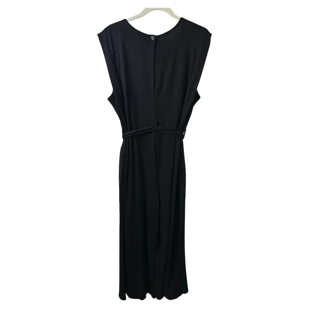 Max Studio Jumpsuit Womens Large Black Wide Leg Belted Stretch Sleeveless Formal - Picture 2 of 11